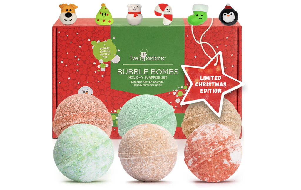 hidden surprise christmas bath bombs, stocking stuffers for kids